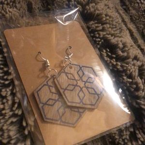 Homemade wooden earrings in navy